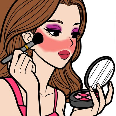 little girl putting on makeup