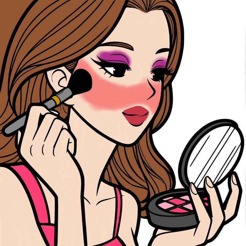 little girl putting on makeup