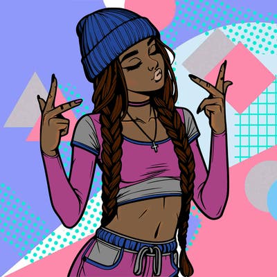 realistic teenage girl with braids and a beanie and crop top doing 🫶🏼