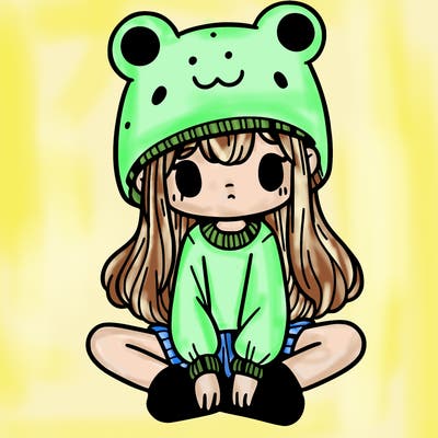 a girl wearing a frog hat and some frog socks