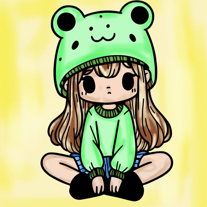 a girl wearing a frog hat and some frog socks