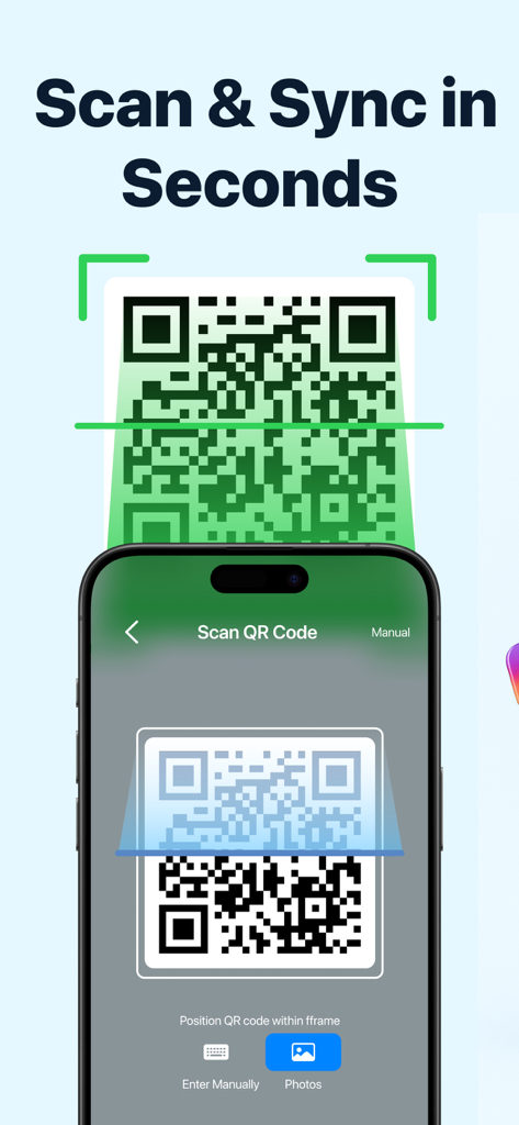 Authenticator App: 2FA OTP - iPhone scannt einen QR-Code, um 2FA-Konten schnell in der Authenticator App zu synchronisieren