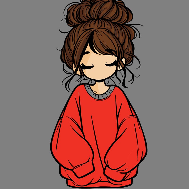 girl with baggy sweatshirt and messy bun