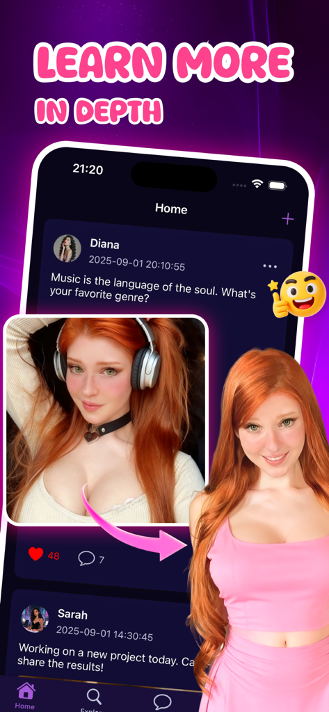 Paxa social networking app interface showing user profiles and photo posts on a clean modern home feed