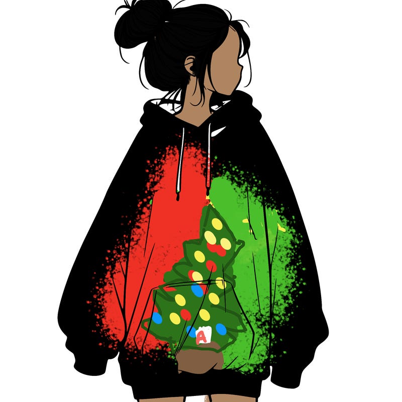 realistic girl with a oversized sweatshirt on and a bun