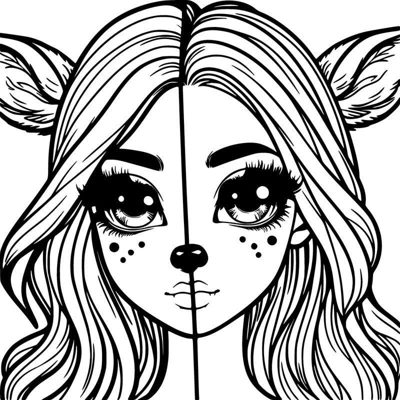 realistic girl with deer face and deer ears