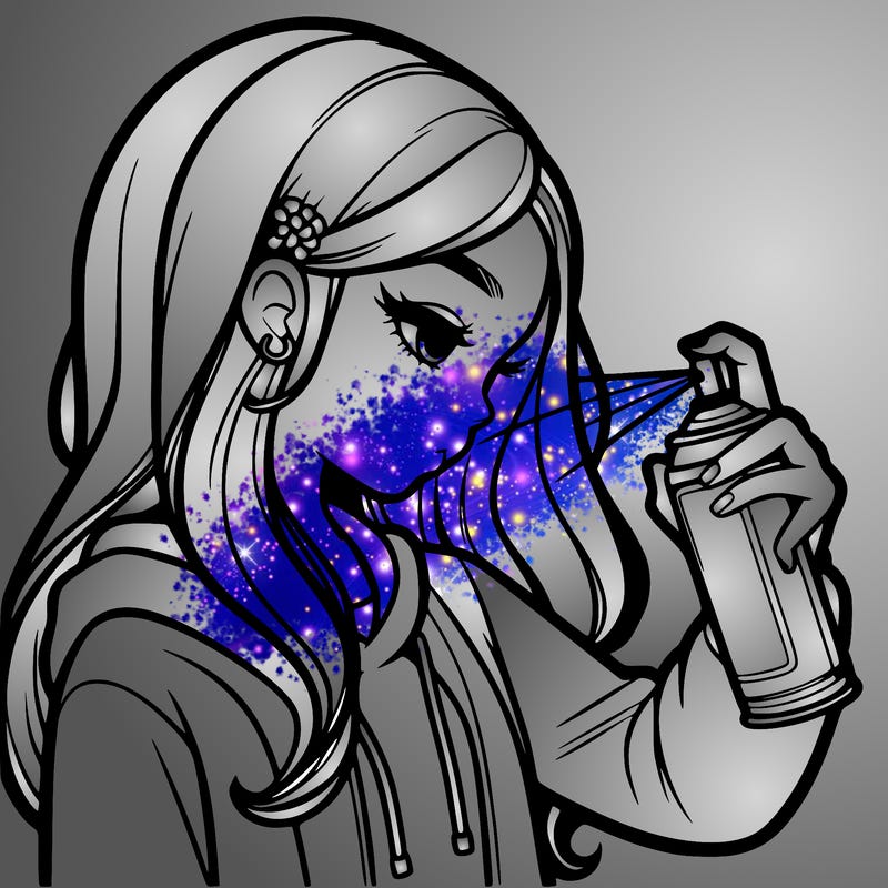 a realistic girl spray painting