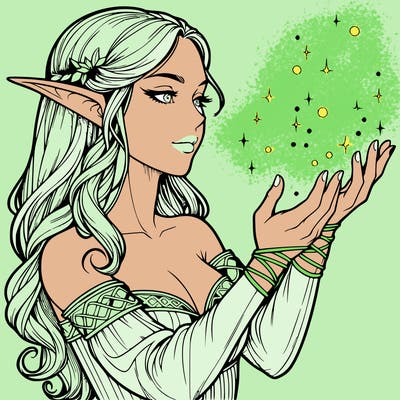 realistic elf girl doing magic