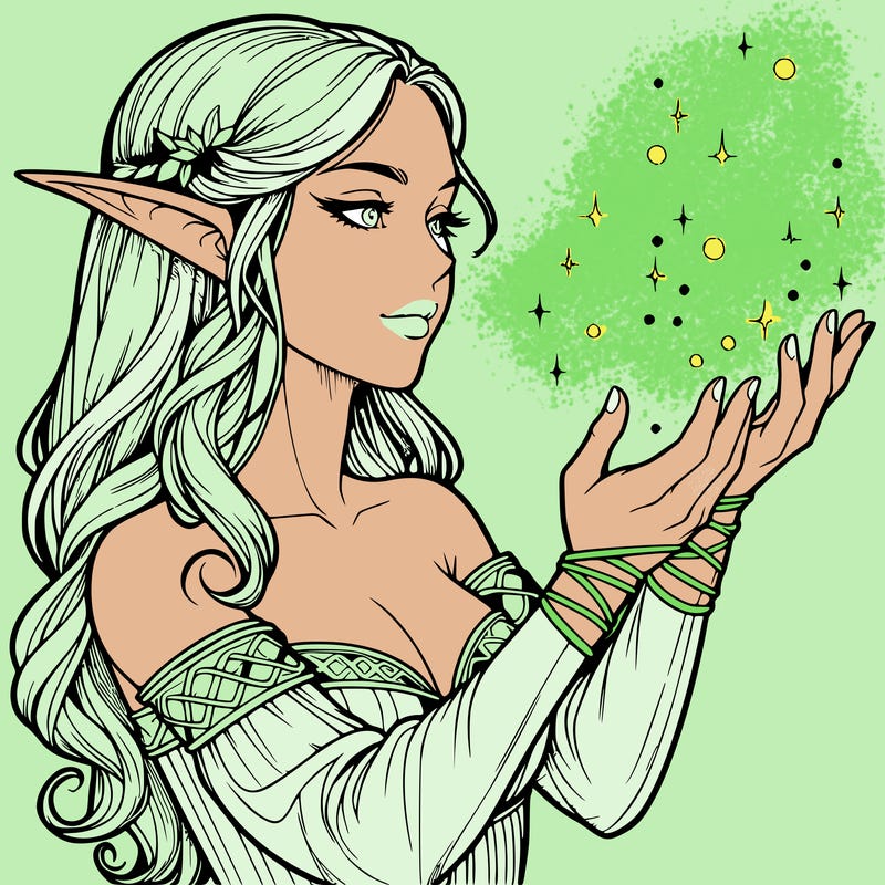 realistic elf girl doing magic