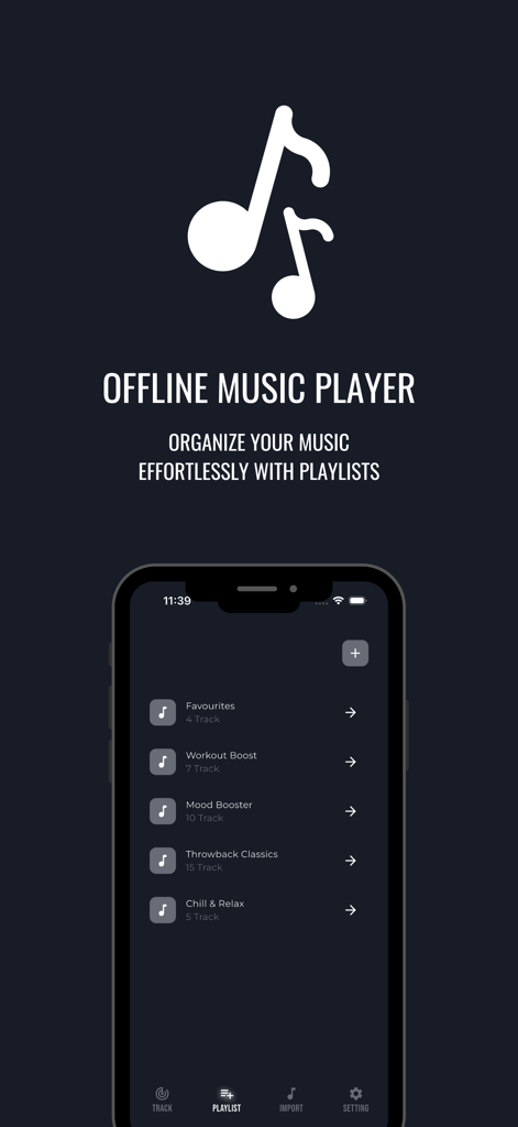 Offline Music Player - Play - Pantalla de smartphone mostrando listas de reproducción de música organizadas en la aplicación Reproductor de Música Offline