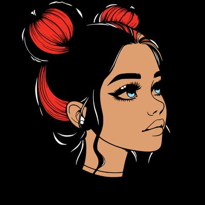 realistic girl with buns on the top of her head