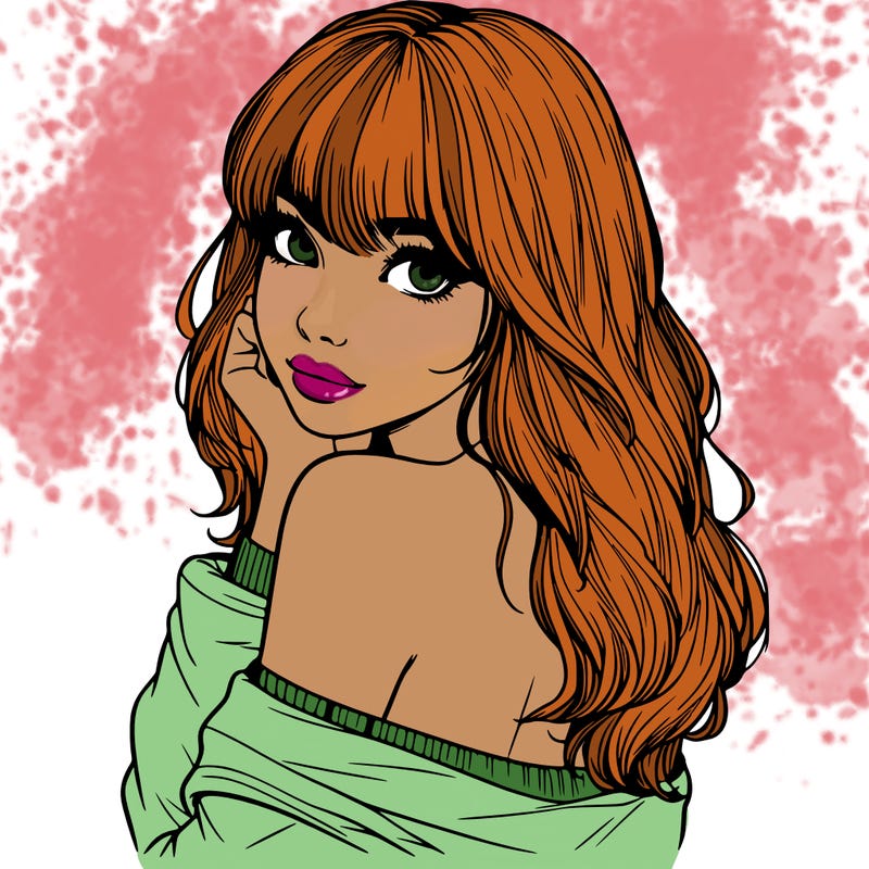 realistic girl with bangs looking over her shoulder