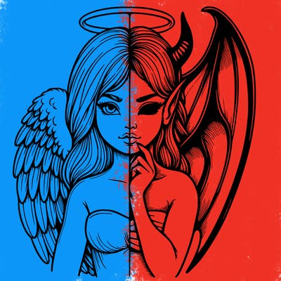 realistic angel half demon