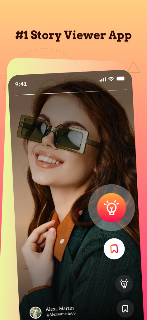 Story Viewer : Watch & Save - Ein Smartphone-Bildschirm, der eine Story-Vorschau in der Story Viewer-App mit Speicheroptionen anzeigt