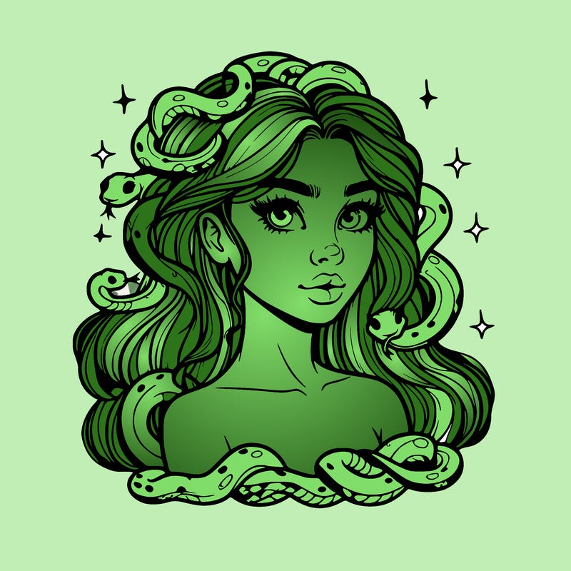 realistic girl with snakes as hair