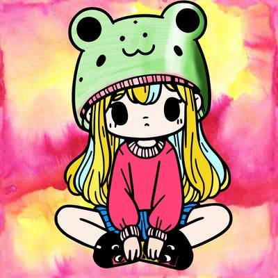a girl wearing a frog hat and some frog socks