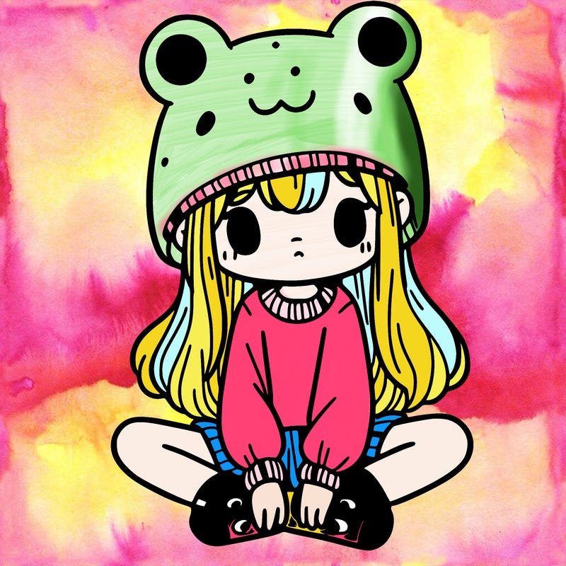 a girl wearing a frog hat and some frog socks