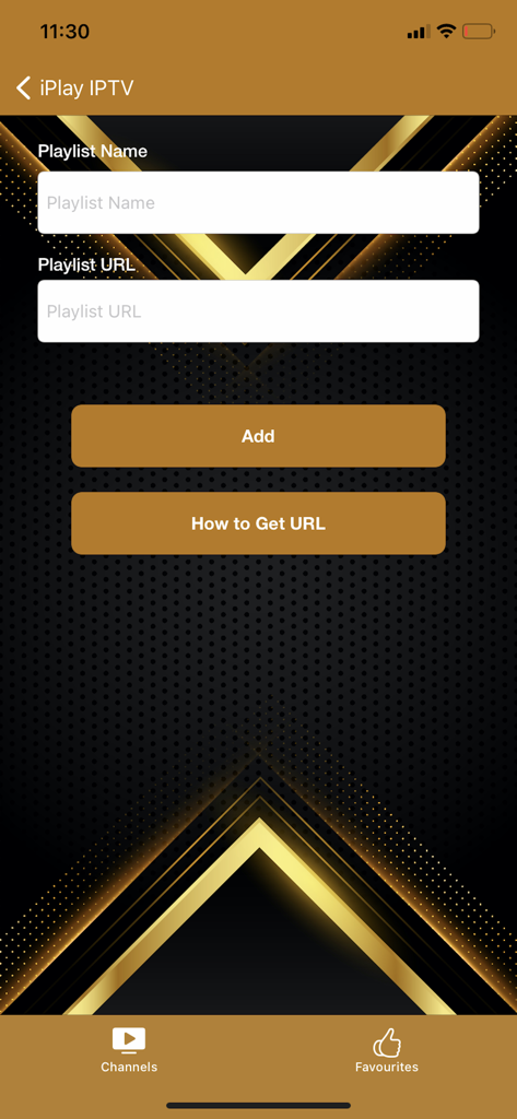 Interfaz para agregar un nombre y URL de lista de reproducción en la aplicación iPlay Smart IPTV Pro.