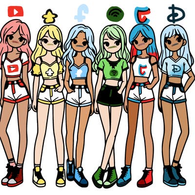 a group of girls wearing crop tops and shorts