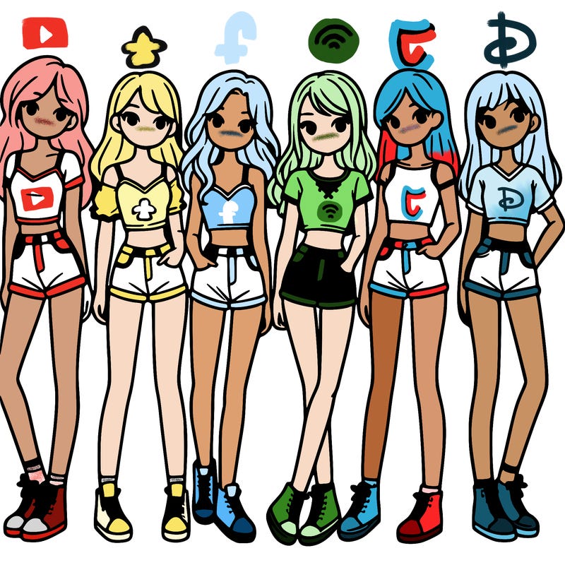 a group of girls wearing crop tops and shorts