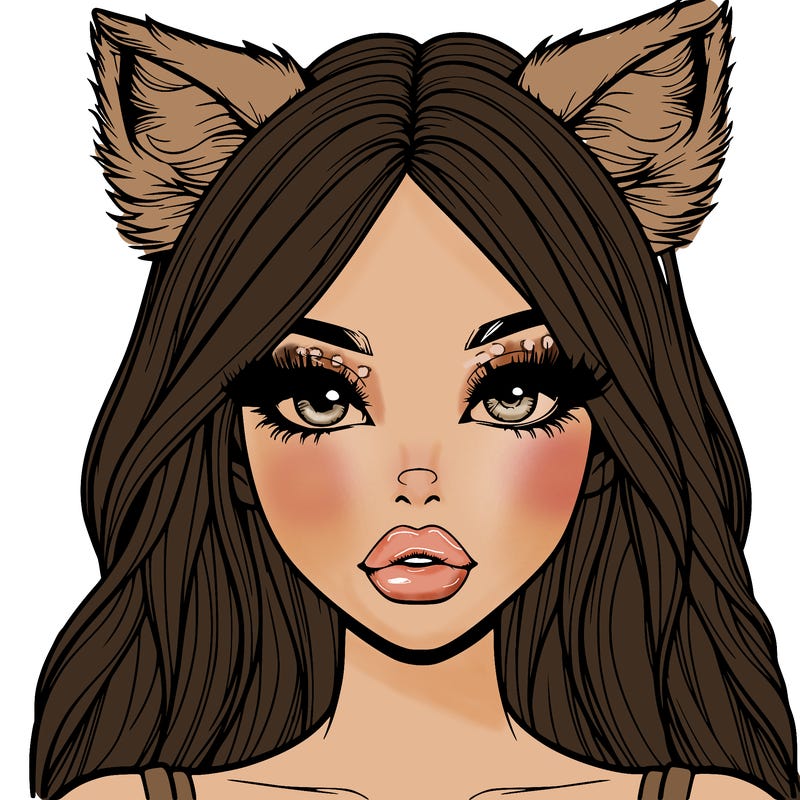 realistic girl with fox ears and realistic lips
