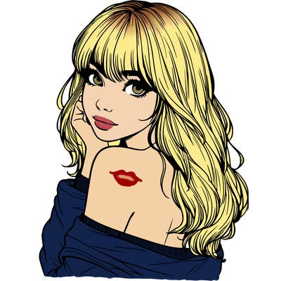 realistic girl with bangs looking over her shoulder