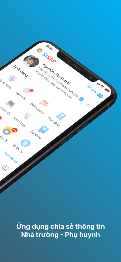SISAP Phụ huynh 앱의 메인 대시보드로 학부모 및 학교 커뮤니케이션용