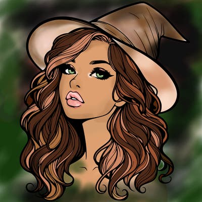 realistic witch girl with wavy hair and lips