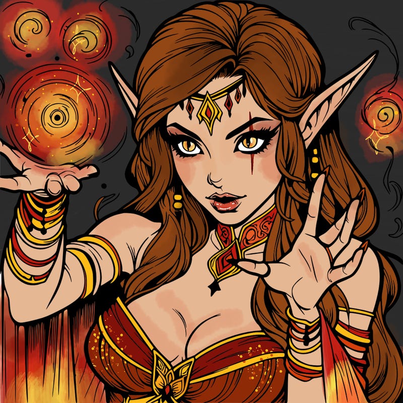 realistic scary beautiful elf sorceress casting spell