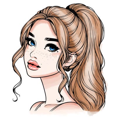realistic girl with a ponytail on her hair and lips