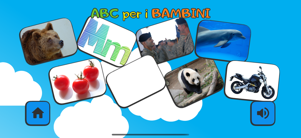 ABC for kids (IT) - Educational flashcards in the ABC for Kids Italian learning app featuring animals and letters
