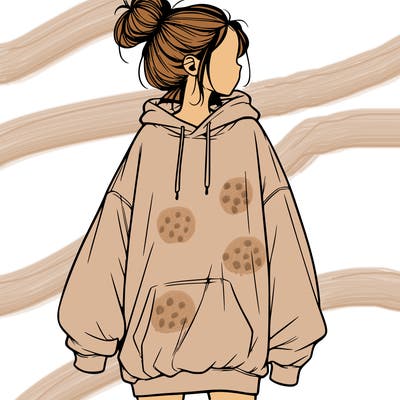 realistic girl with a oversized sweatshirt on and a bun