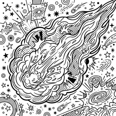 Dive into a universe of color with this dynamic Pop Art comet design, bursting with cosmic energy and comic-book flair. Its bold lines and halftone patterns offer an exciting challenge for artists of all ages.