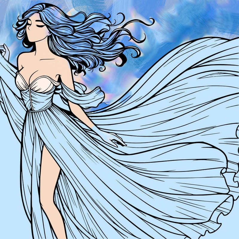 realistic woman in dress flowing the the wind