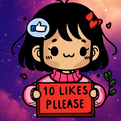 a girl with a sign that says 10 likes please