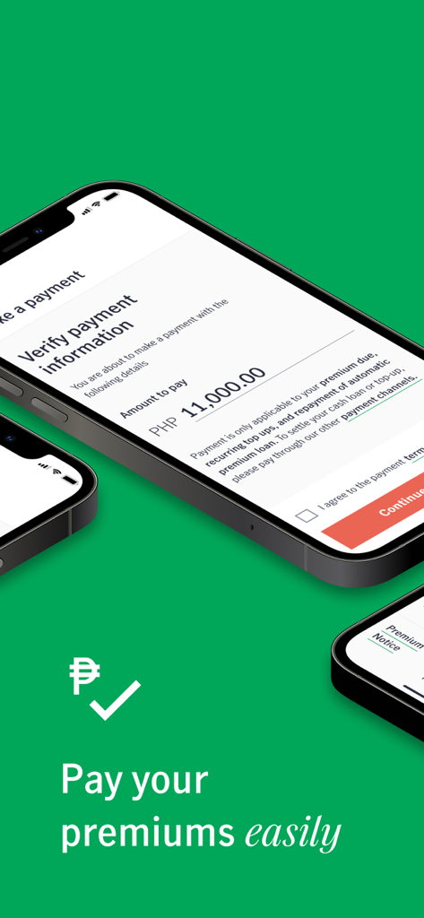 PH Manulife Online - Manulife Online app interface showing a premium payment verification screen on a mobile phone.