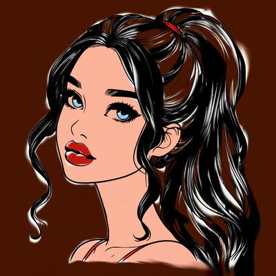 realistic girl with a ponytail on her hair and lips