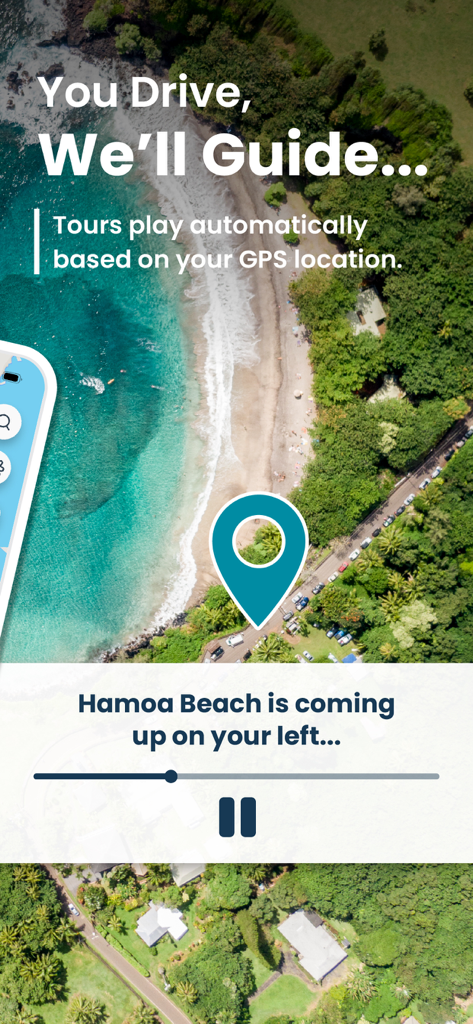 Shaka Maui Audio-Reiseführer-App zeigt GPS-basierte Fahranweisungen für Hamoa Beach an