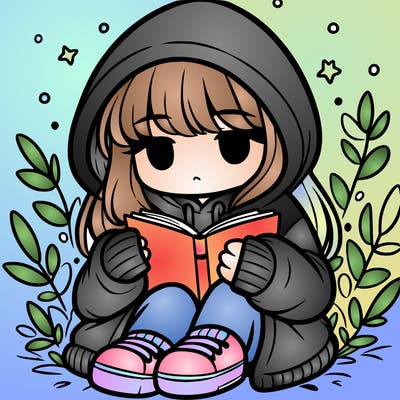 girl in oversized hoodie reading a book