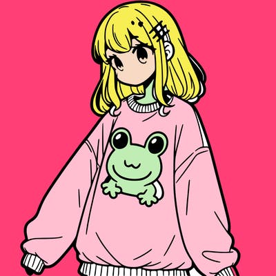 girl wearing frogging sweatshirt