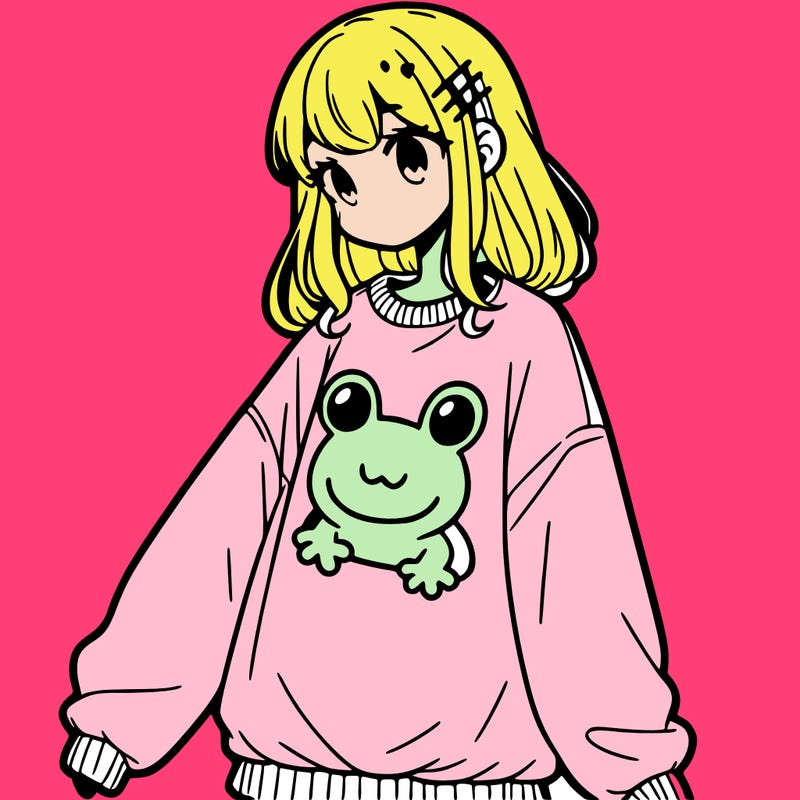 girl wearing frogging sweatshirt