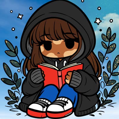 girl in oversized hoodie reading a book