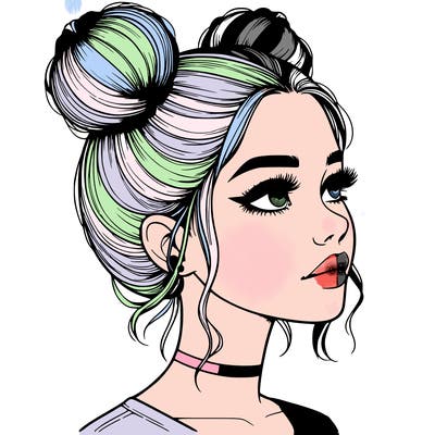 realistic girl with buns on the top of her head