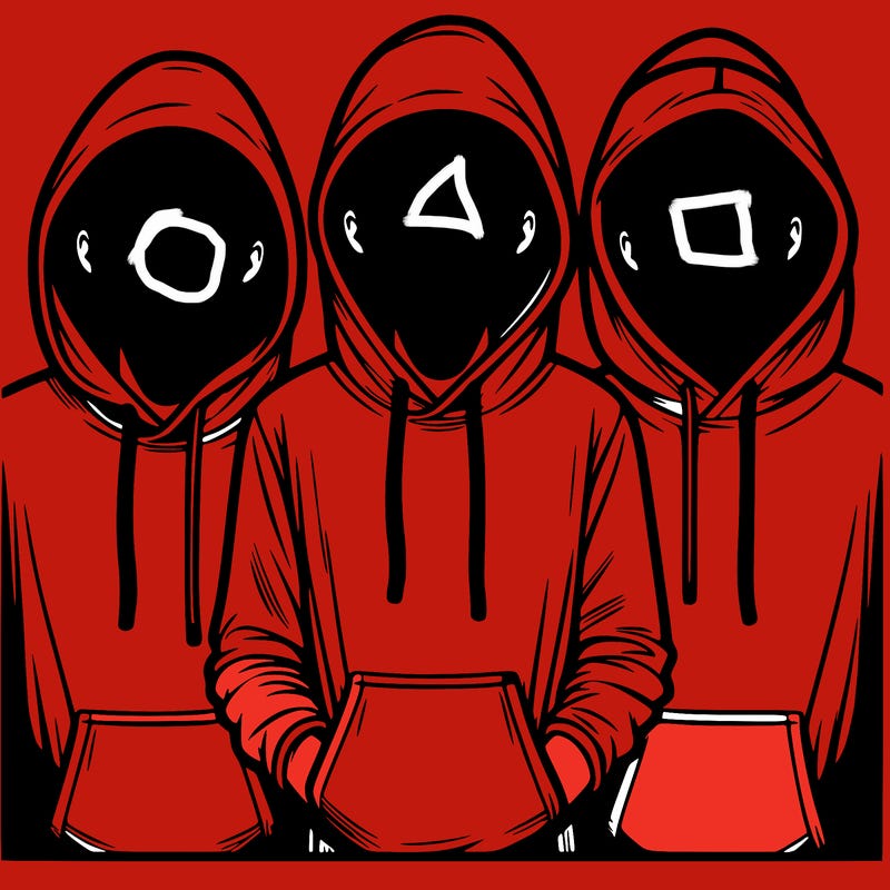 3 faceless people in  hoodies