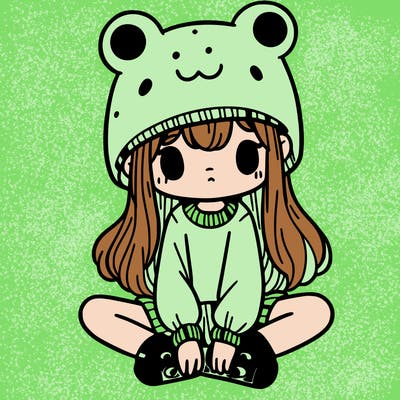 a girl wearing a frog hat and some frog socks