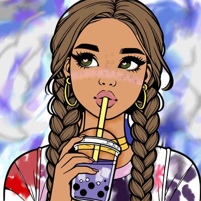 realistic girl with braided hair drinking boba