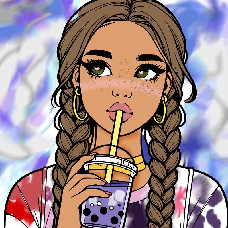 realistic girl with braided hair drinking boba