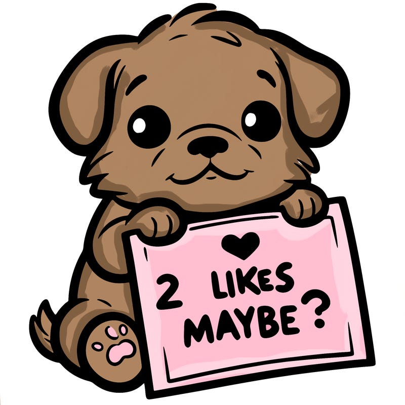 a puppy holding a sign that says 2 likes maybe?
