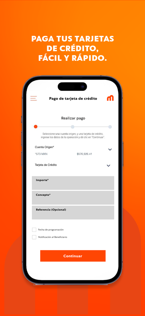 Multiva | Banca Digital Móvil - Captura de pantalla de la aplicación móvil de Multiva que muestra la interfaz de pago de tarjetas de crédito en español