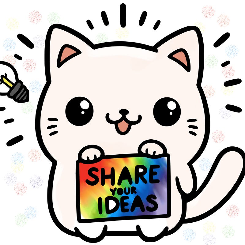 a cute cat saying share your ideas